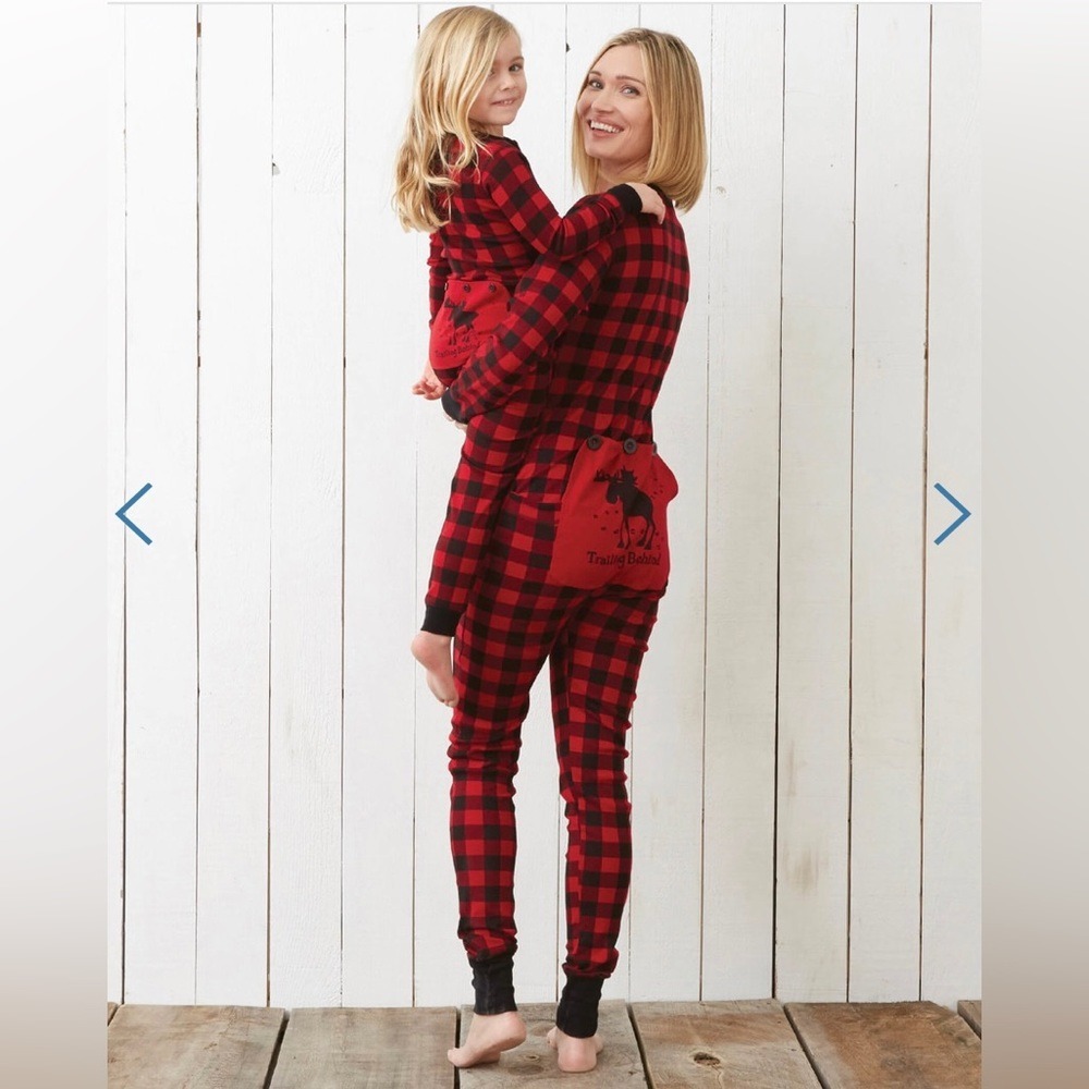 Little Blue House Buffalo Plaid Trailing Behind Moose Union Suit Red Black XS